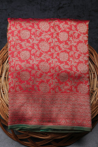 Antique Zari Floral Design Crimson Red Banarasi Silk Saree