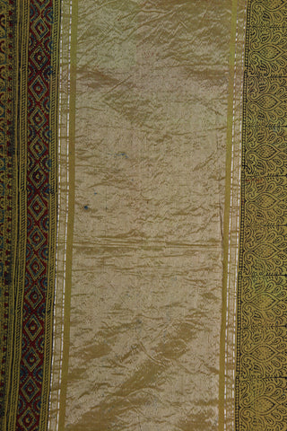Kalamkari Block Printed Design Mehendi Green Mangalagiri Cotton Saree