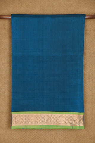 Contrast Zari Border In Plain Peacock Blue Nine Yards Silk Cotton Saree