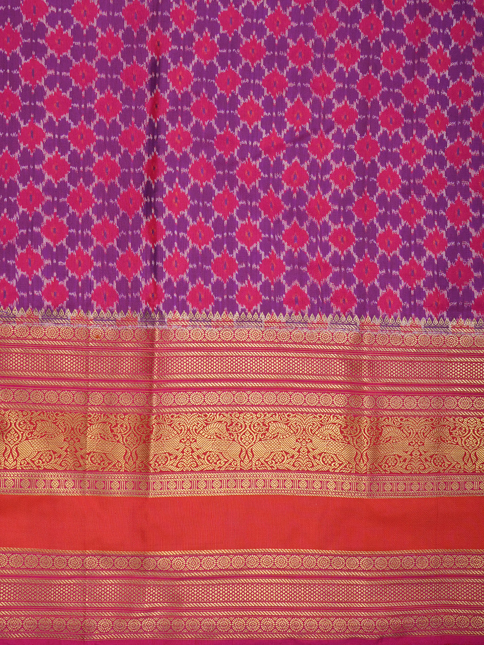 Traditional Zari Border Purple Pochampally Silk Unstitched Blouse Material