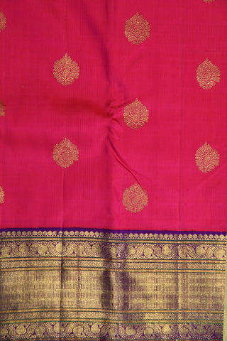 Contrast Border Zari Butta Rani Pink Kanchipuram Silk Saree