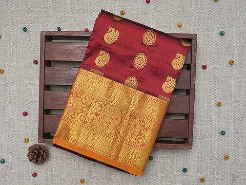 Floral And Annam Motifs Berry Red Pavadai Sattai Material