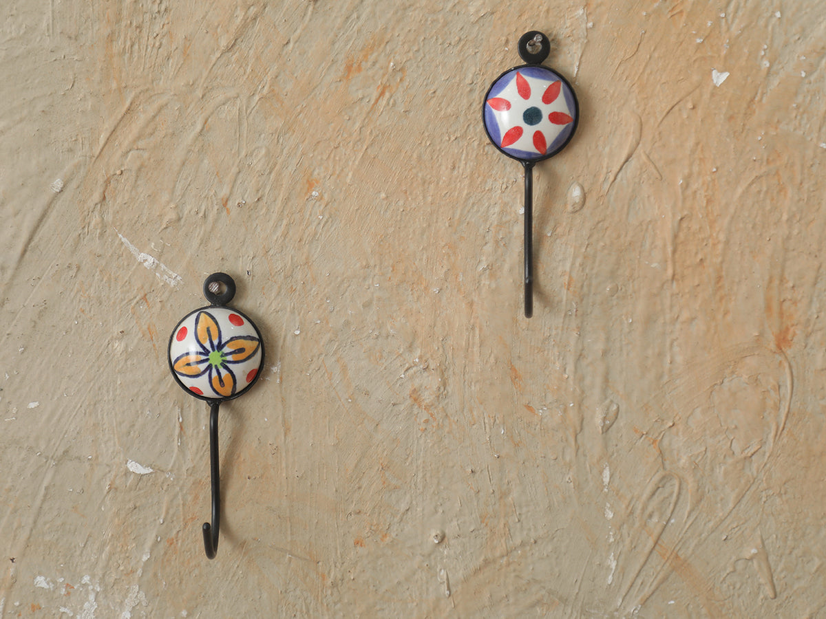 Painted Ceramic Tile Wall Hanger With 1 Hooks