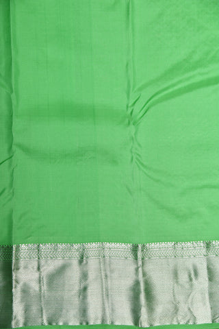 Silver Zari Big Border With Checks And Buttis Light Green Kanchipuram Silk Saree