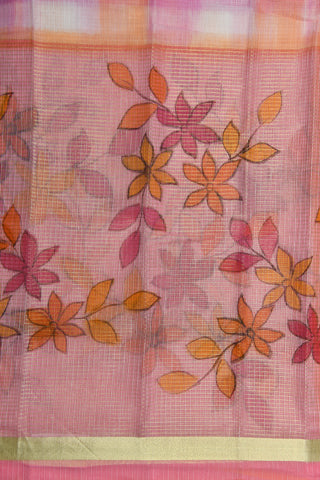 Small Zari Border With Floral Design Light Pink Kota Cotton Saree