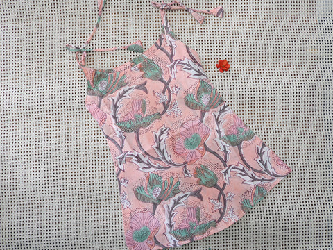 Printed With Tie-Up Set Of 2 Peach And Grey Cotton Baby Frock