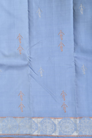 Warli Art Pattern Pastel Blue Kanchipuram Silk Saree