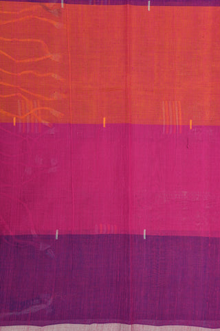 Thread Work Simple Line Buttis Tricolor Hand Spun Cotton Saree