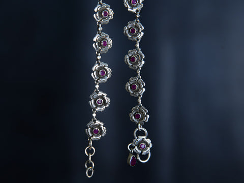 Ruby Stone Oxidised Pure Silver Anklets
