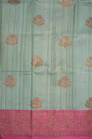 Floral Motifs Dusty Green Tussar Banarasi Silk Saree