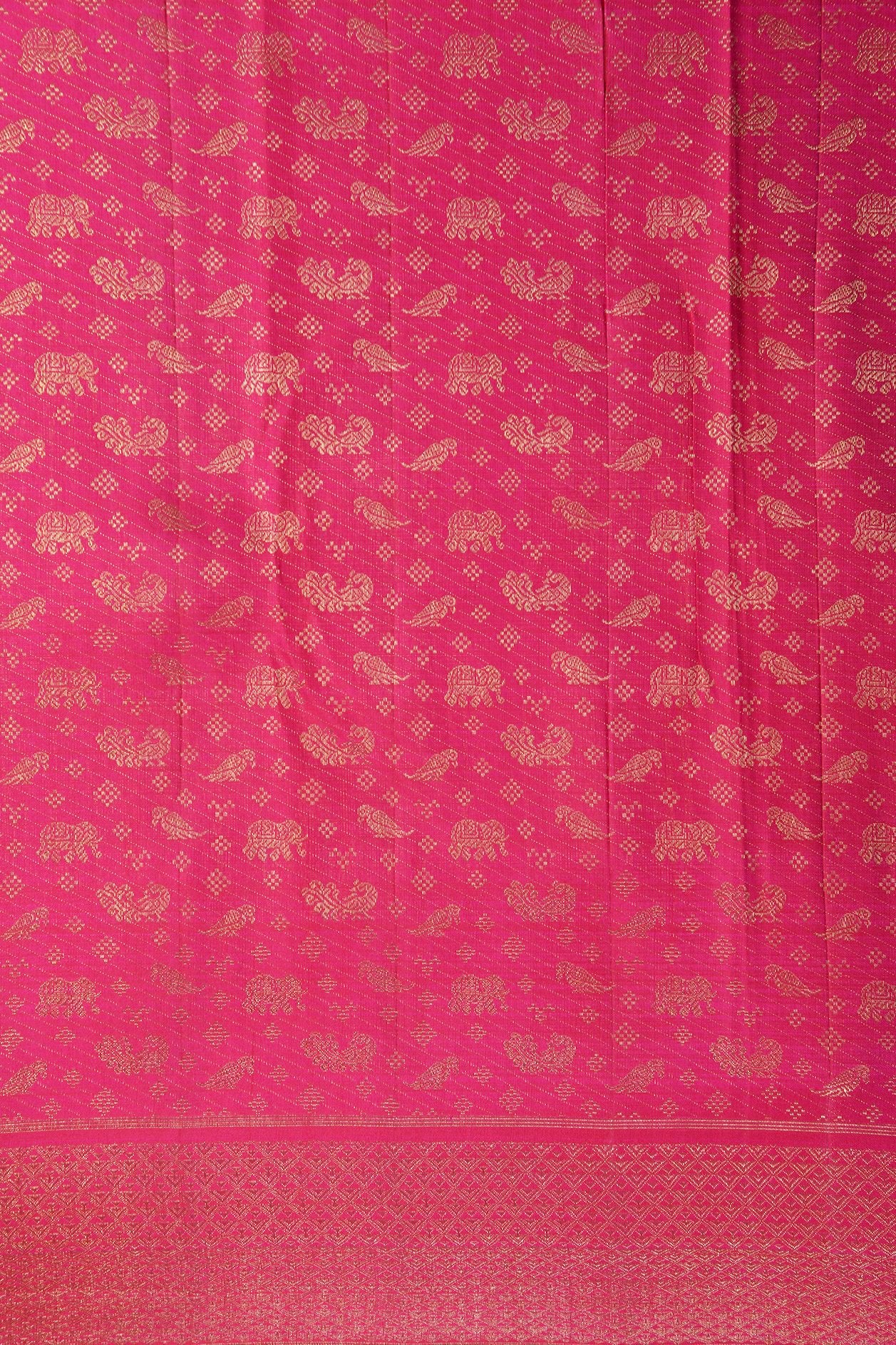 Parrot Motif Punch Pink Kanchipuram Silk Saree