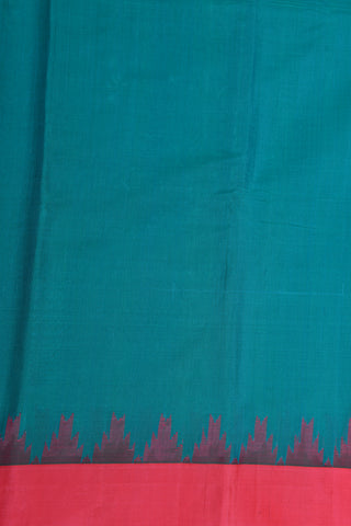 Contrast Temple Border In Plain Teal Green Gadwal Cotton Saree