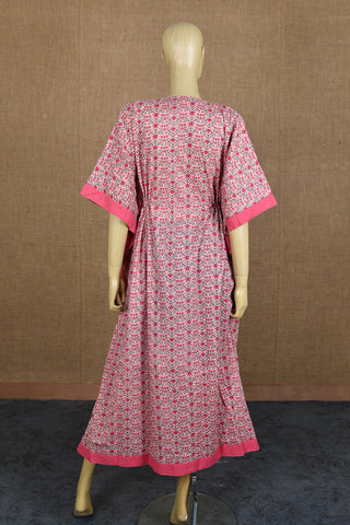 Patch Work U-Neck With Tie-Up Pink Jaipur Printed Cotton Kaftans