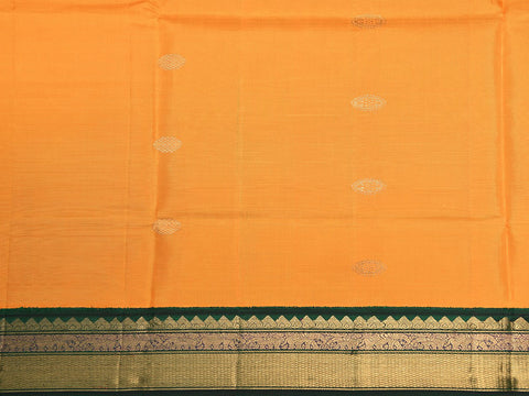 Traditional Korvai Border With Zari Buttas Mango Yellow Kanchipuram Silk Unstitched Pavadai Sattai Material