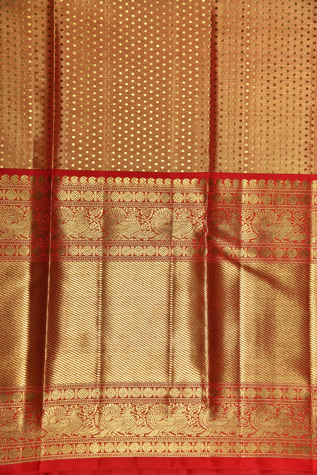 Traditional Border And Allover Pattern In Gold Tissue Pastel Yellow Kanchipuram Silk Saree