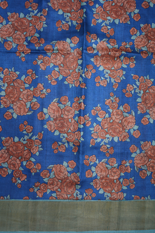 Allover Floral Printed Capri Blue Tussar Silk Saree