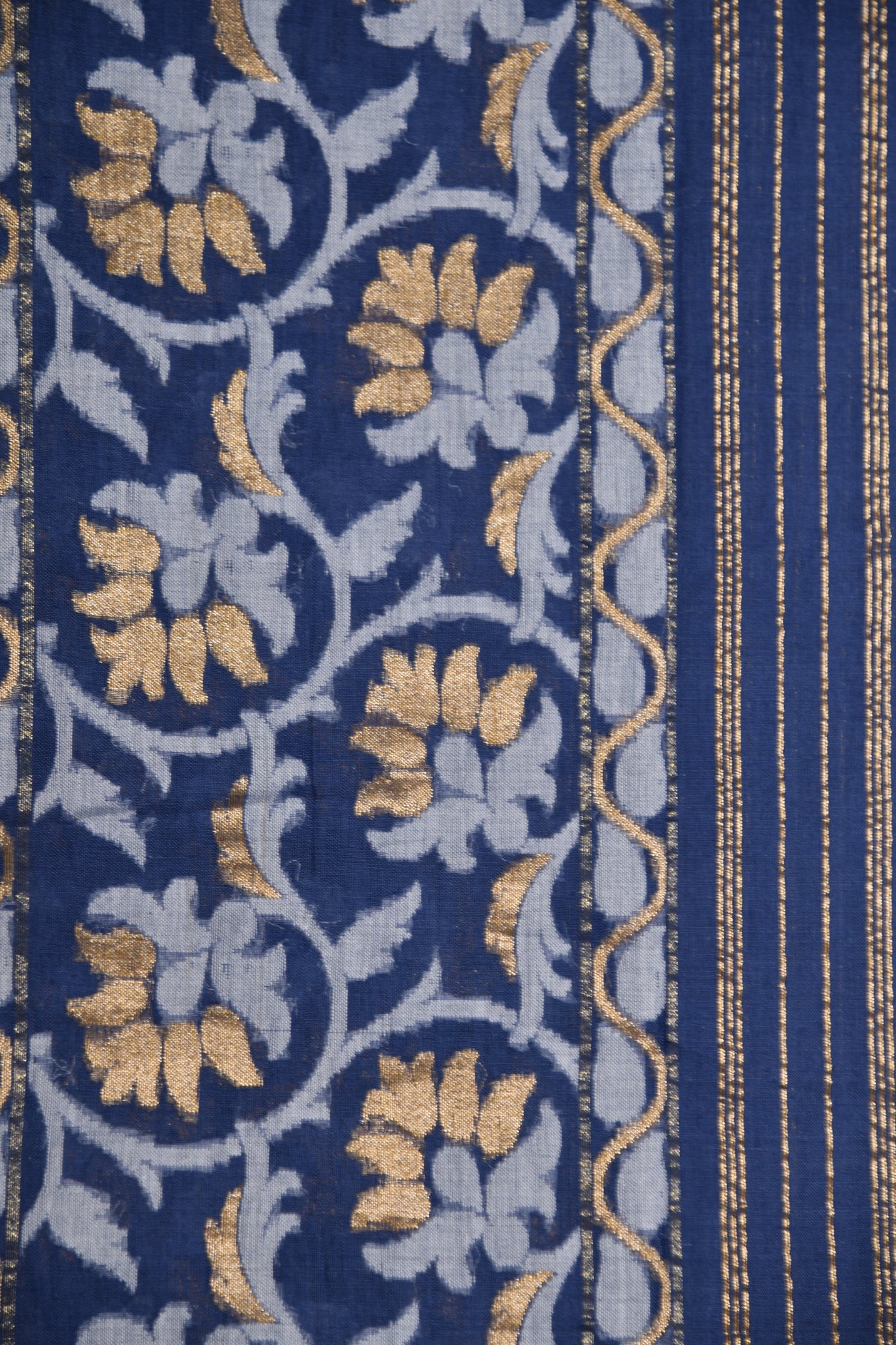 Ogee Pattern With Thilagam Design Lapis Blue Banaras Kora Saree