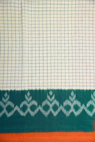 Contrast Border With Small Checks Off White Pochampally Cotton Saree