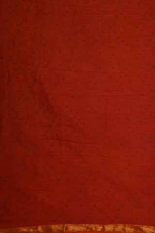 Floral Tile Pattern Ajrakh Printed Red Cotton Saree