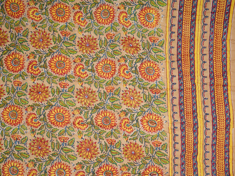 Floral Design Yellowish Beige Cotton Double Quilt