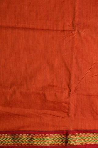 Contrast Chevron Design Border In Plain Brick Orange Kalyani Cotton Saree