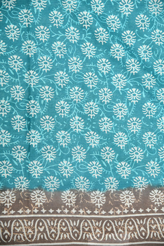 Floral Design Sky Blue Printed Cotton Saree