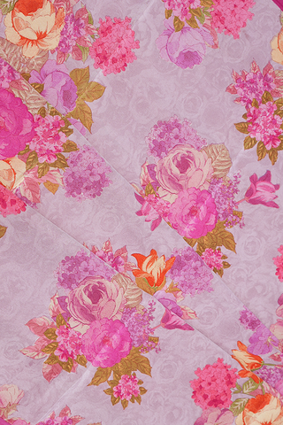 Allover Floral Digital Printed Pale Pink Crepe Saree