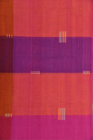 Thread Work Simple Line Buttis Tricolor Hand Spun Cotton Saree