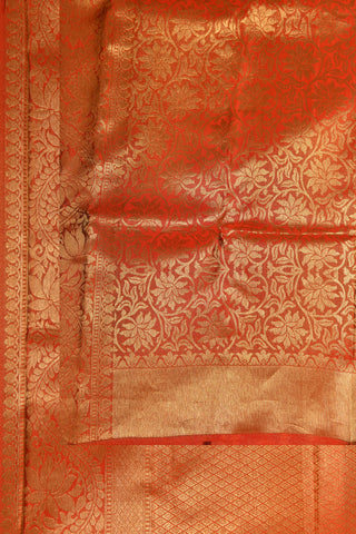 Allover Floral Zari Pattern Orange Kanchipuram Silk Saree