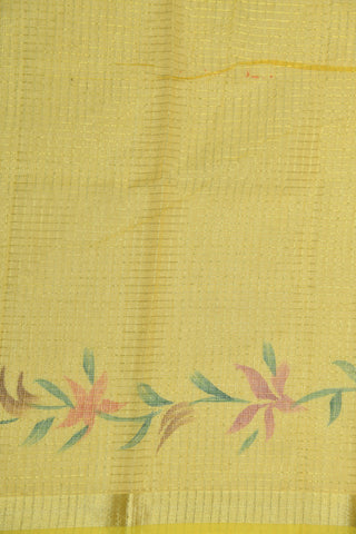 Small Zari Border With Floral Design And Zari Checks Lemon Yellow Kota Cotton Saree