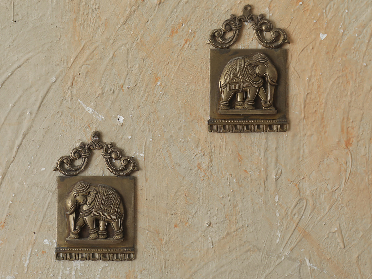 Pair Of Brass Elephant Wall Hangings