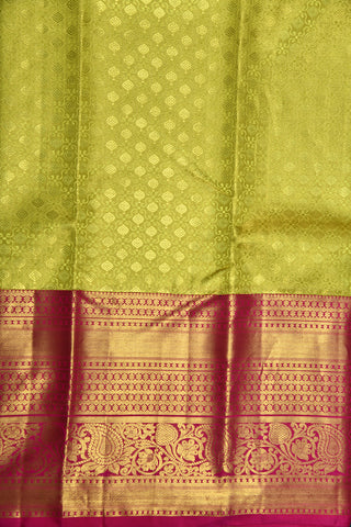 Korvai Paisley Big Border Jacquard Lime Green Kanchipuram Silk Saree