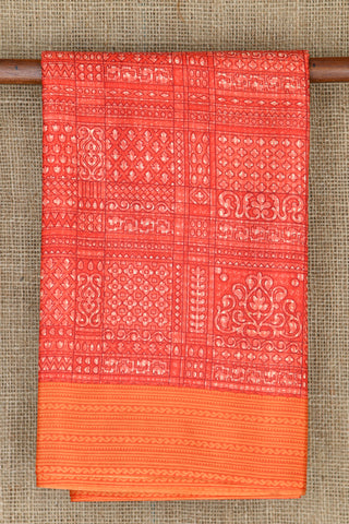 Geometric Design Red Printed Silk Saree