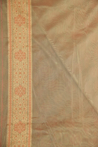 Floral Design Grey And Orange Banaras Silk Saree