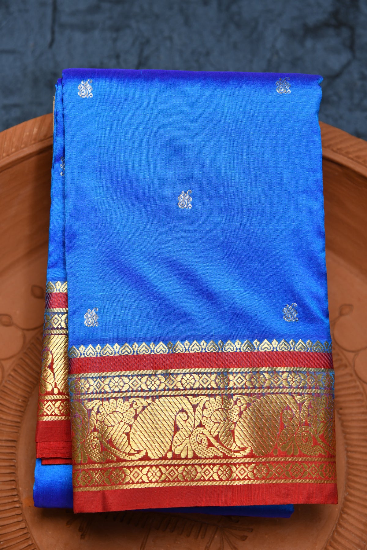 Paisley Border With Buttis Royal Blue Kanchipuram Silk Saree
