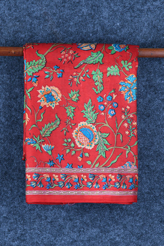 Floral Design Red Printed Silk Saree