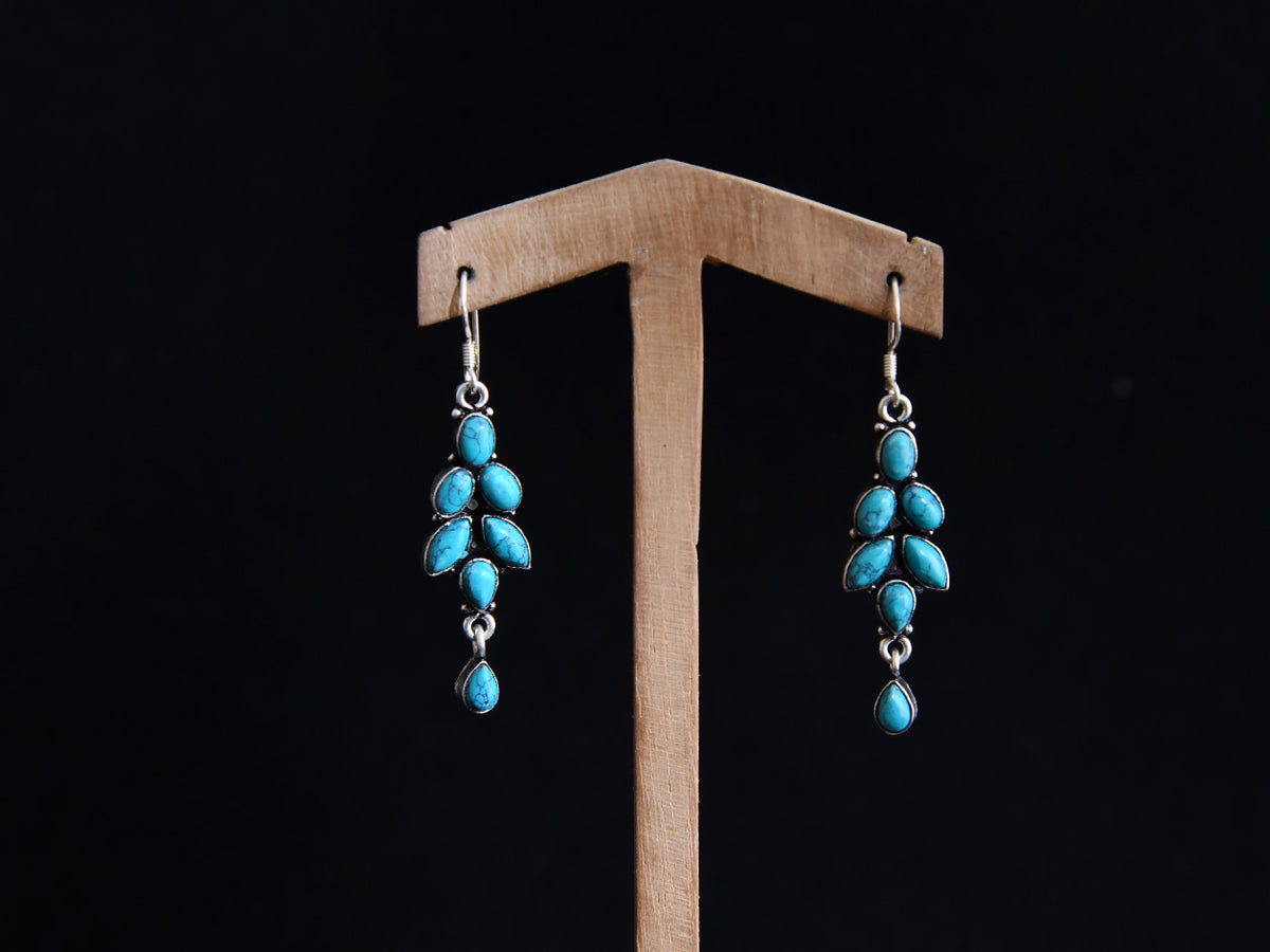 Pure Silver Turquoise Stones With Hook Earrings