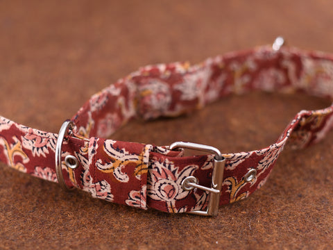 Brown Cotton Kalamkari Dog Collar With Rope Set