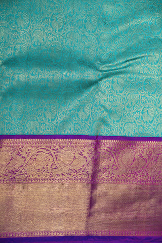 Vanasingaram Design Contrast Border Turquiose Blue Kanchipuram Silk Saree
