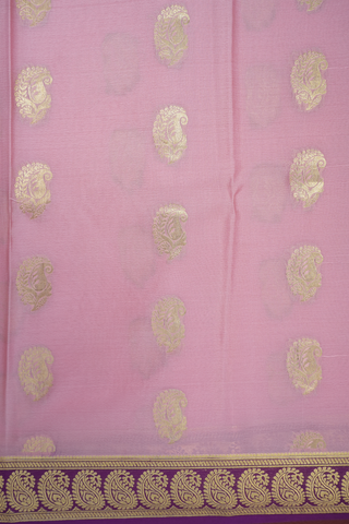 Paisley Zari Motifs Baby Pink Mysore Silk Saree