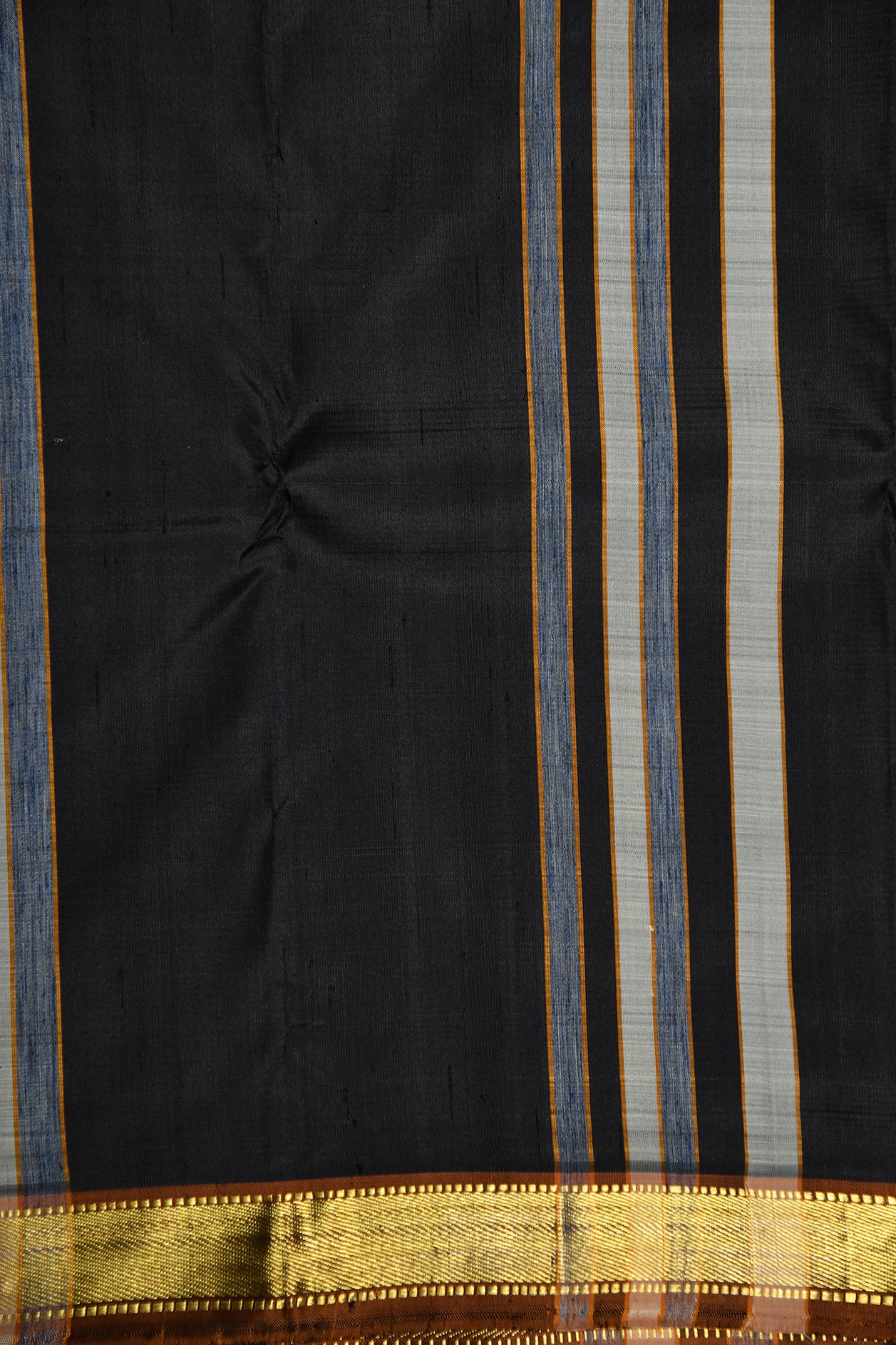 Small Zari Border With Stripes Black Kanchipuram Silk Saree
