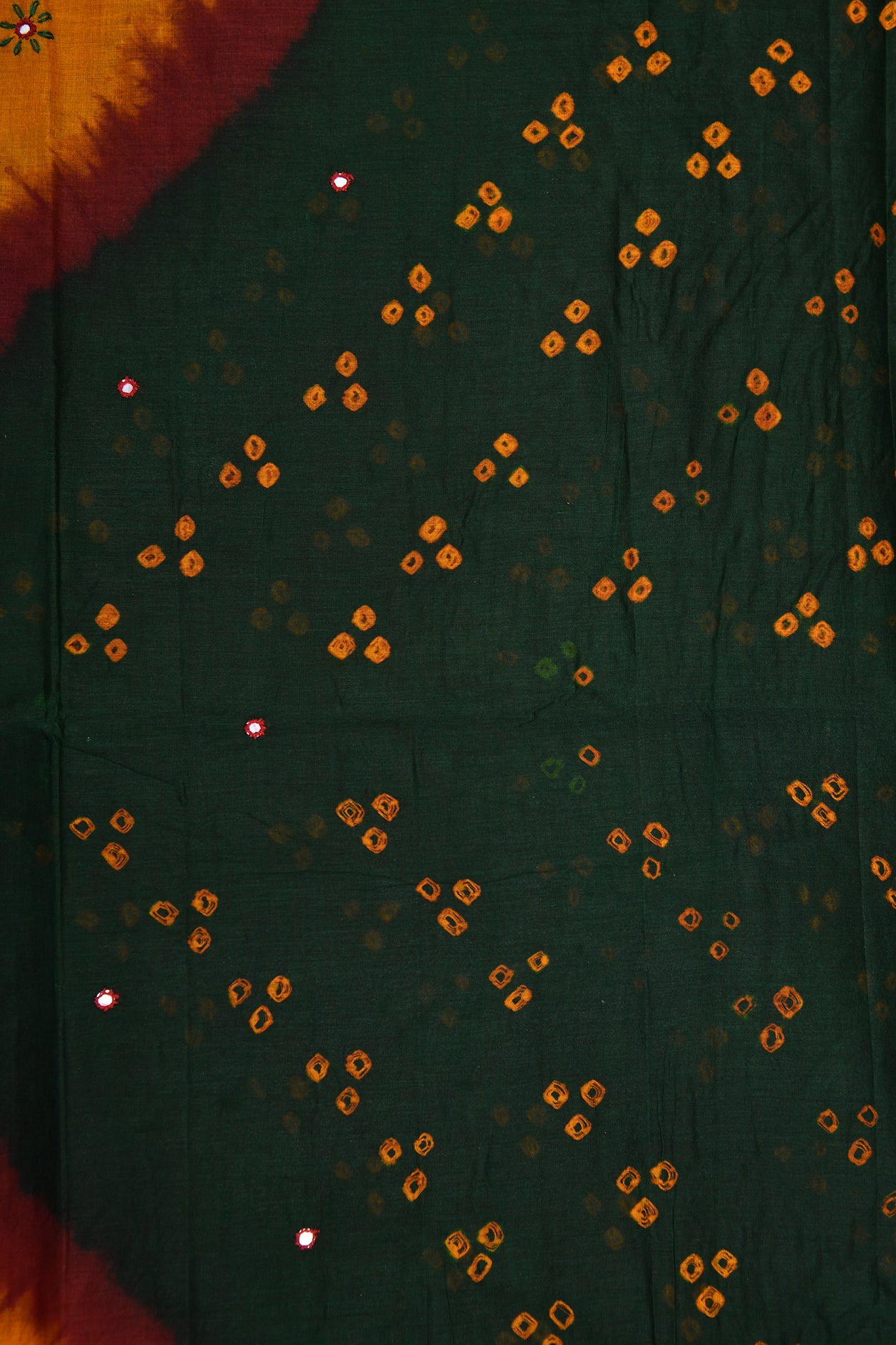 Bandhani Printed Border With Embroidered And Mirror Work Floral Design Multicolor Ahmedabad Cotton Saree