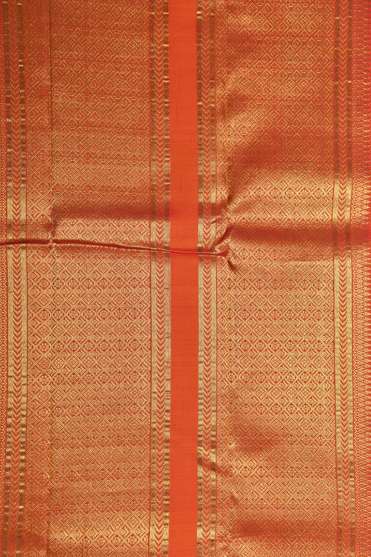 Threadwork Flowers And Leaves Buttis Rust Orange Kanchipuram Silk Saree