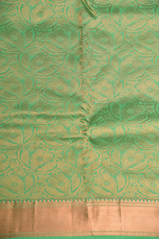 Copper Zari Big Border With Leaf Design Pista Green Kanchipuram Silk Saree