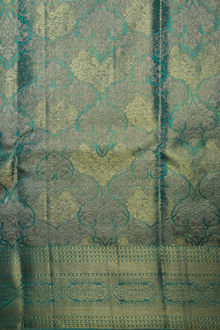 Silver And Gold Zari Floral Design Cyan Blue Kanchipuram Silk Saree