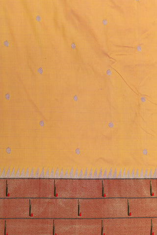 Zari Polka Dots With Muniya Border Peach Orange Paithani Silk Saree