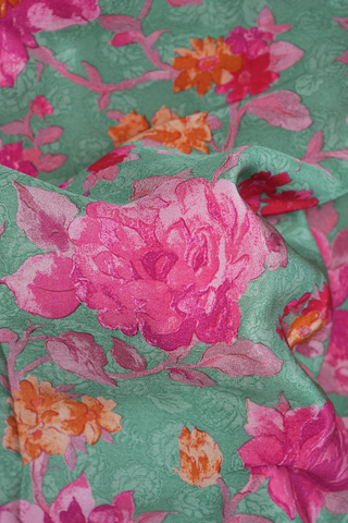 Floral Digital Printed Slate Green Crepe Saree