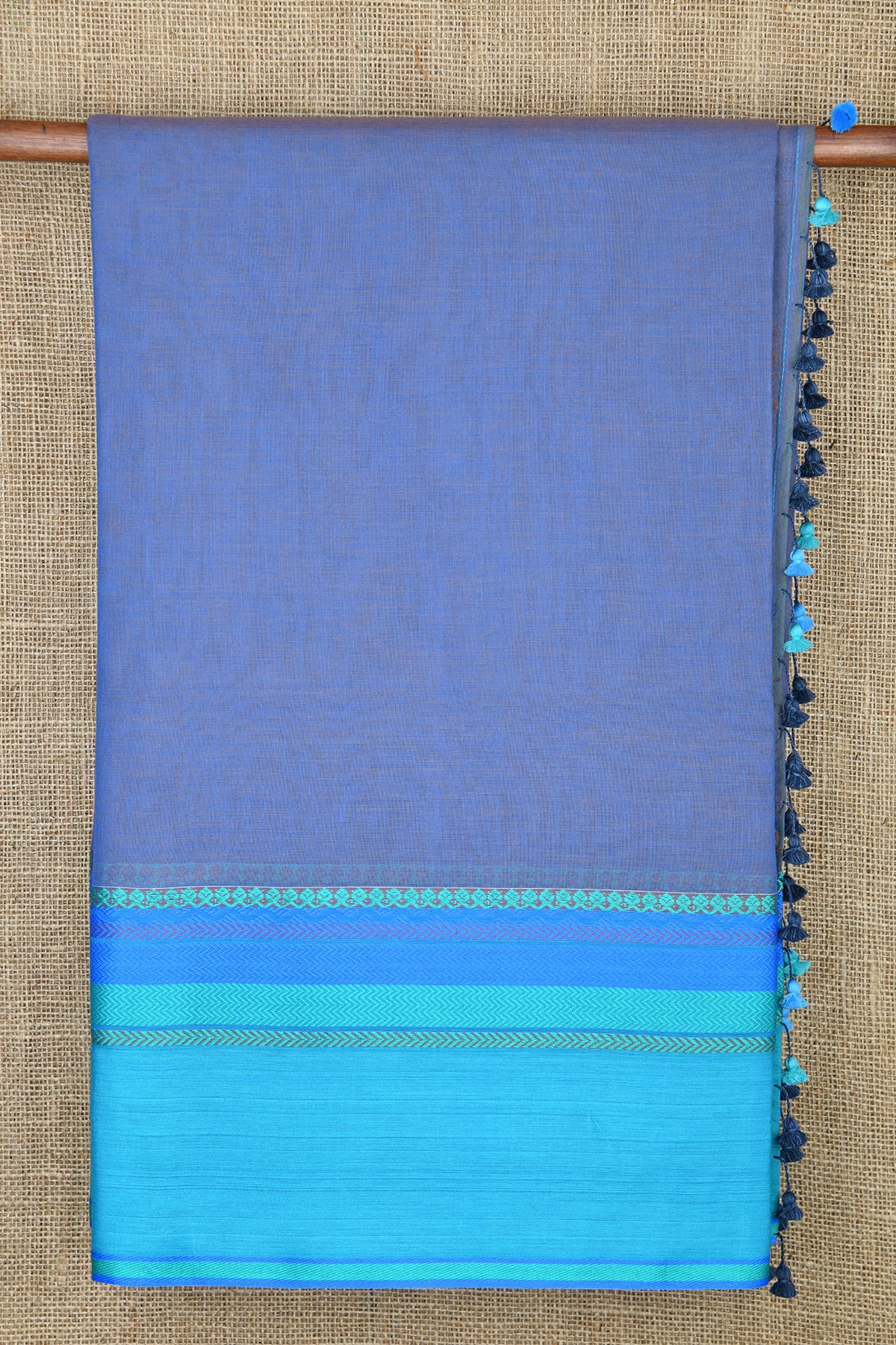 Contrast Border Azure Blue Bengal Cotton Saree