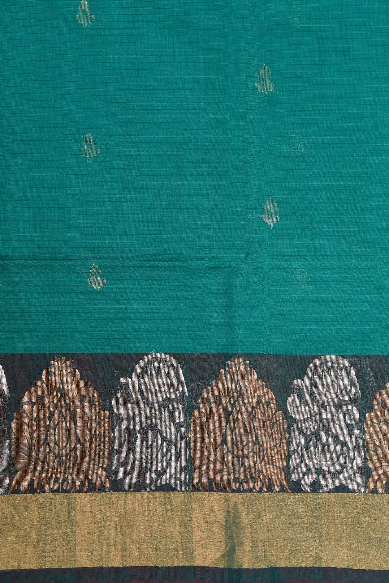 Traditional Zari Border With Buttis Teal Green Silk Cotton Saree