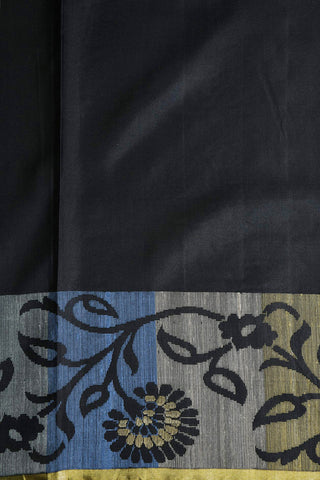 Thread Work Floral Border Design Black Soft Silk Saree